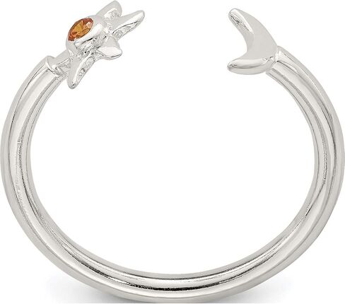 Sterling Silver Polished Half Moon And Sun Orange Cz Adjustable Ring - Jewelry By Sweet Pea in Saudi Arabia