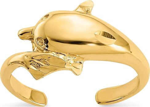 14K Yellow Gold Polished And Diamond-Cut Dolphin Toe Ring - Jewelry By Sweet Pea in Saudi Arabia