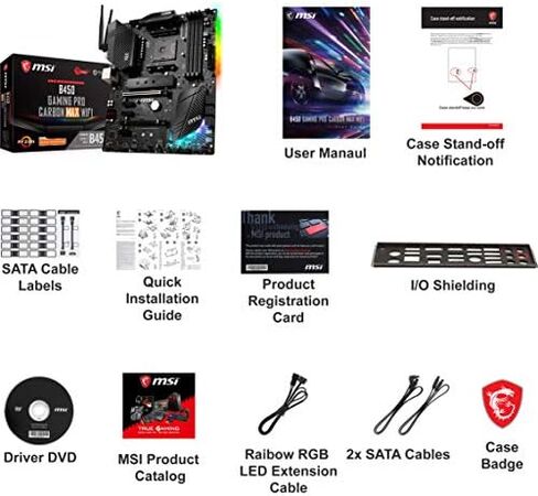 MSI Performance GAMING AMD Ryzen 1st, 2nd, and 3rd Gen AM4 M.2 USB 3.2 Gen 2 DDR4 HDMI Display Port Wi-Fi ATX Motherboard (B450 GAMING PRO CARBON MAX WIFI) in Saudi Arabia