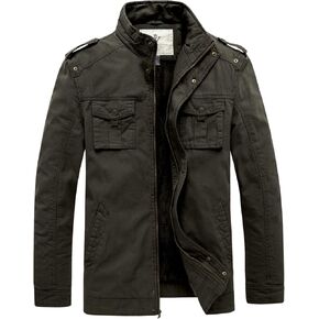 WenVen Men's Winter Casual Cotton Coat Thicken Fleece Lined Military Jacket