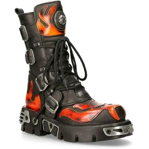 New Rock Men's Silver Metallic Skull Devil Goth Punk Leather Calf Boots in Saudi Arabia