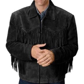 Classyak Men's Cowboy Suede Leather Jacket with Fringes