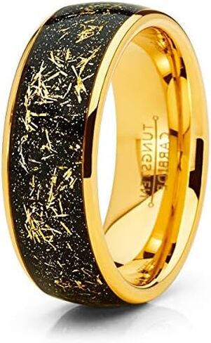 Metal Masters Co. Unisex Men's Tungsten Wedding Band Engagement Ring Star Dust and Gold Tone Metal Shavings 8mm in Saudi Arabia
