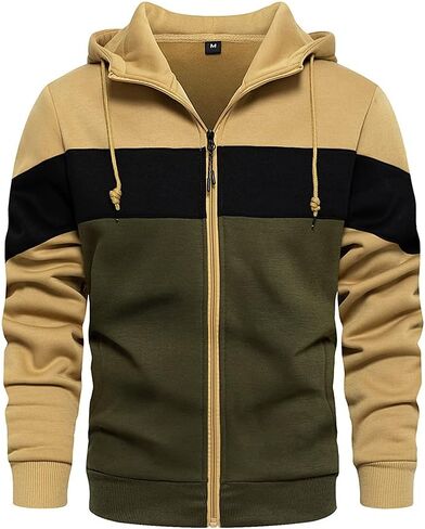 LBL Mens Slim Fit Long Sleeve Zip-up Fleece Hoodie Color Block Sweatshirt with Kanga Pocket in Kuwait