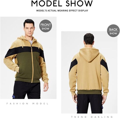 LBL Mens Slim Fit Long Sleeve Zip-up Fleece Hoodie Color Block Sweatshirt with Kanga Pocket in Kuwait