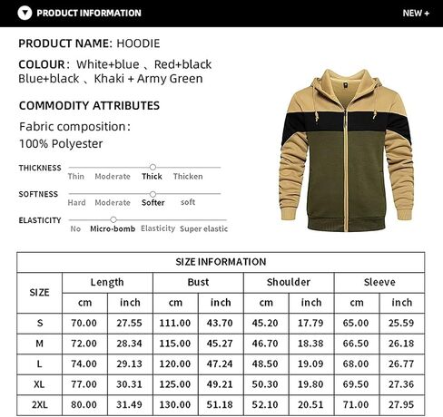 LBL Mens Slim Fit Long Sleeve Zip-up Fleece Hoodie Color Block Sweatshirt with Kanga Pocket in Kuwait