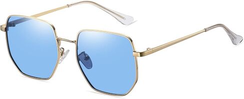 LASPOR Polarized Sunglasses for Women Men Trendy Metal Frame Polygon Mirrored Lens in Saudi Arabia