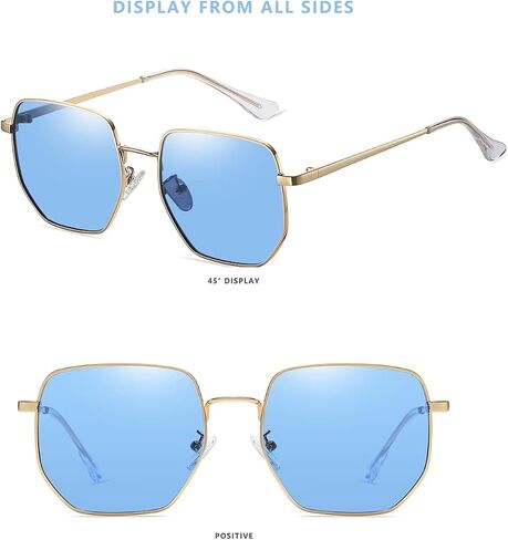 LASPOR Polarized Sunglasses for Women Men Trendy Metal Frame Polygon Mirrored Lens in Saudi Arabia