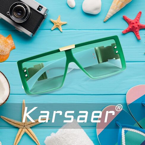 نظارة شمسية Karsaer مربعة كبيرة الحجم بإطار سميك للنساء والرجال قطعة واحدة بظلال مسطحة K7102 in Saudi Arabia
