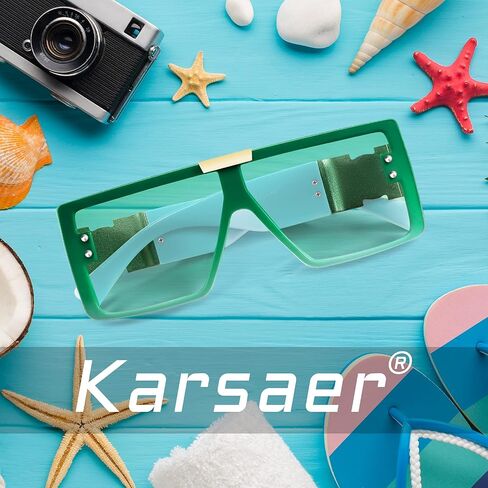 نظارة شمسية Karsaer مربعة كبيرة الحجم بإطار سميك للنساء والرجال قطعة واحدة بظلال مسطحة K7102 in Saudi Arabia