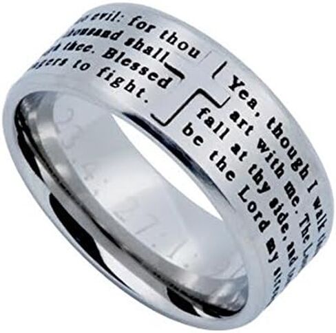 North Arrow Shop Psalm 23:4 Jewelry Cross Ring for Men, Stainless Steel in Saudi Arabia