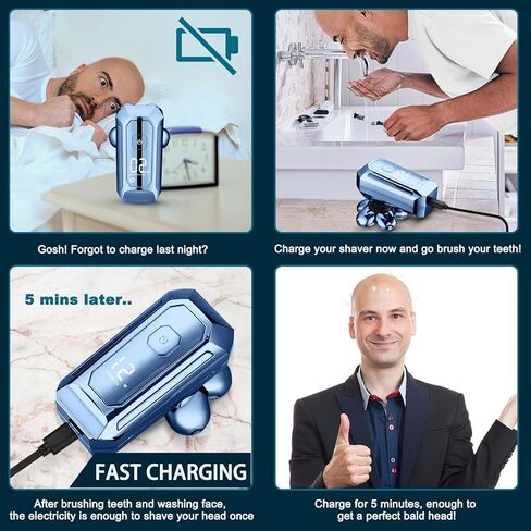 LNKERCO Head Shavers for Bald Men, 5-in-1 Grooming Head Shaver Kit with Fast Charger, Electric Razor for Men Bald Head Shaver, Electric Shaver for Men, IPX7 Waterproof Dry and Wet, Father's Day Gifts in Kuwait