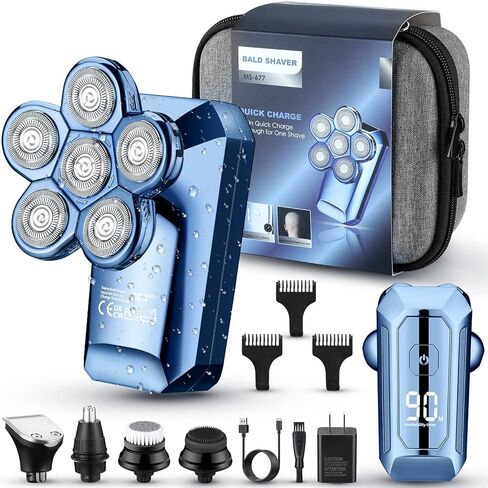 LNKERCO Head Shavers for Bald Men, 5-in-1 Grooming Head Shaver Kit with Fast Charger, Electric Razor for Men Bald Head Shaver, Electric Shaver for Men, IPX7 Waterproof Dry and Wet, Father's Day Gifts in Kuwait