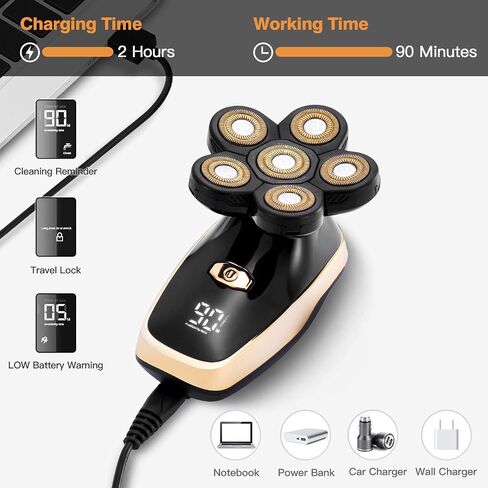 Roziapro Upgrade Head Shavers for Bald Men Wet & Dry Electric Razor for Men 5 in 1 Grooming Kit Mens Bald Head Shaver Cordless Rechargeable Electric Shaver with LED Display(Gold) in Saudi Arabia