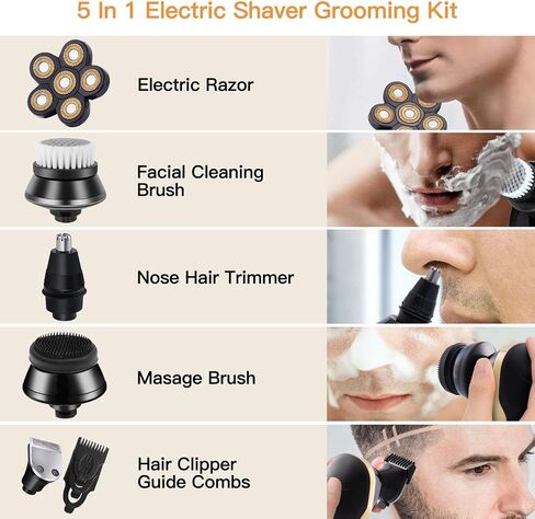Roziapro Upgrade Head Shavers for Bald Men Wet & Dry Electric Razor for Men 5 in 1 Grooming Kit Mens Bald Head Shaver Cordless Rechargeable Electric Shaver with LED Display(Gold) in Saudi Arabia