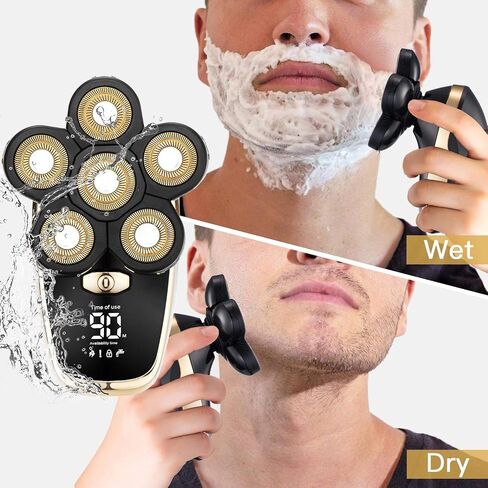 Roziapro Upgrade Head Shavers for Bald Men Wet & Dry Electric Razor for Men 5 in 1 Grooming Kit Mens Bald Head Shaver Cordless Rechargeable Electric Shaver with LED Display(Gold) in Saudi Arabia