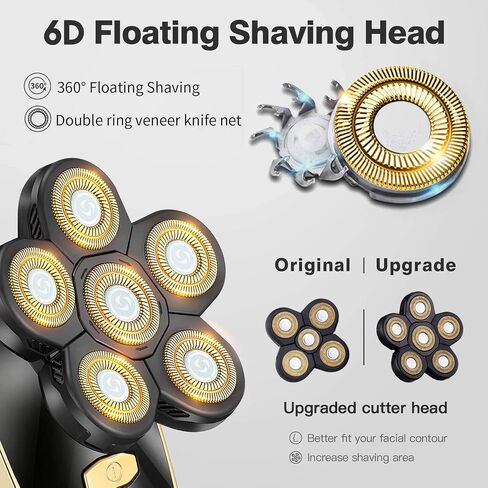 Roziapro Upgrade Head Shavers for Bald Men Wet & Dry Electric Razor for Men 5 in 1 Grooming Kit Mens Bald Head Shaver Cordless Rechargeable Electric Shaver with LED Display(Gold) in Saudi Arabia