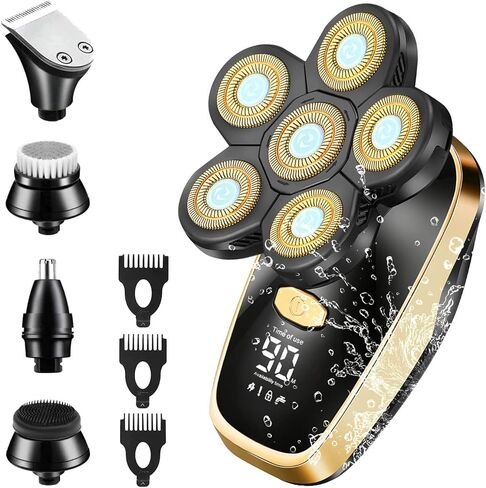 Roziapro Upgrade Head Shavers for Bald Men Wet & Dry Electric Razor for Men 5 in 1 Grooming Kit Mens Bald Head Shaver Cordless Rechargeable Electric Shaver with LED Display(Gold) in Saudi Arabia