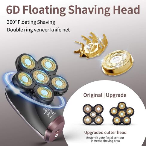 Roziapro Upgrade Head Shavers for Bald Men Wet & Dry Electric Razor for Men 5 in 1 Grooming Kit Mens Bald Head Shaver Cordless Rechargeable Electric Shaver with LED Display(Gold) in Kuwait
