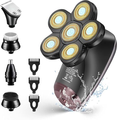Roziapro Upgrade Head Shavers for Bald Men Wet & Dry Electric Razor for Men 5 in 1 Grooming Kit Mens Bald Head Shaver Cordless Rechargeable Electric Shaver with LED Display(Gold) in Kuwait