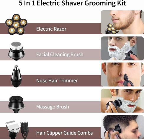 Roziapro Upgrade Head Shavers for Bald Men Wet & Dry Electric Razor for Men 5 in 1 Grooming Kit Mens Bald Head Shaver Cordless Rechargeable Electric Shaver with LED Display(Gold) in Kuwait