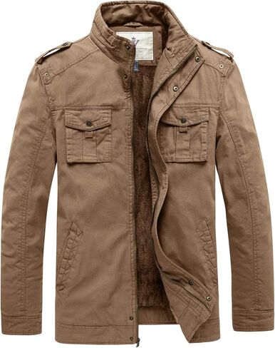WenVen Men's Winter Casual Cotton Coat Thicken Fleece Lined Military Jacket in Kuwait