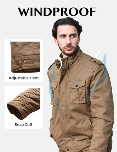 WenVen Men's Winter Casual Cotton Coat Thicken Fleece Lined Military Jacket in Kuwait