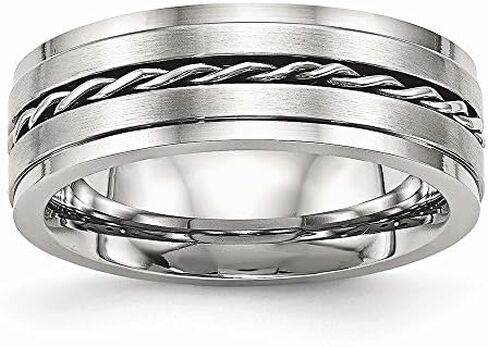 Solid Stainless Steel Men's Matte Brushed Finish and Twisted 7.00mm Wedding Band Ring in Kuwait