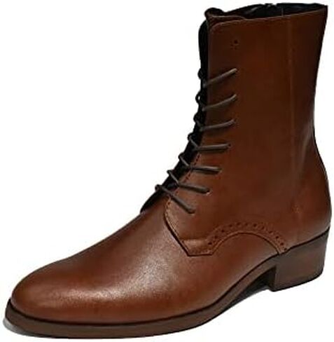 TATHANIUM Dark Tobacco Men's Boots, Casual Boots Motorcycle Lace Up Zip Boots, Business Casual Boot for Men, Original Military Boot, Original Full Grain Leather Fashion Boot in Saudi Arabia