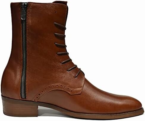 TATHANIUM Dark Tobacco Men's Boots, Casual Boots Motorcycle Lace Up Zip Boots, Business Casual Boot for Men, Original Military Boot, Original Full Grain Leather Fashion Boot in Saudi Arabia