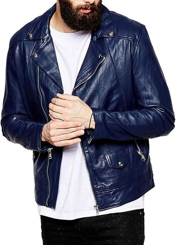 ESBAIG Men's Stylish Genuine Lambskin Leather Jacket Motorcycle Bomber Biker 202 in Saudi Arabia