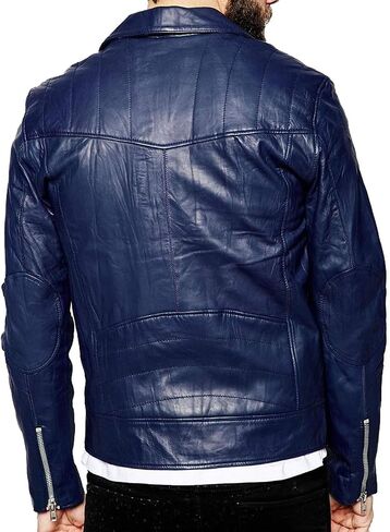 ESBAIG Men's Stylish Genuine Lambskin Leather Jacket Motorcycle Bomber Biker 202 in Saudi Arabia
