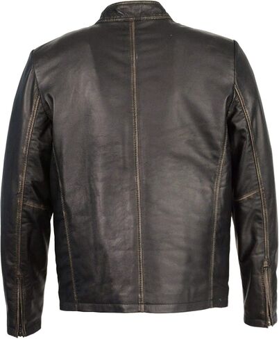 Milwaukee Leather SFM1855 Men's Black Brown Leather Moto Racer Jacket with Throat Latch in Kuwait