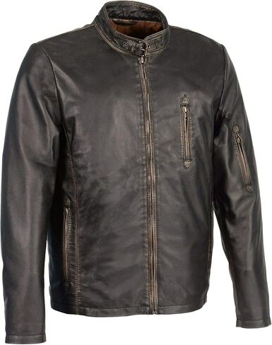 Milwaukee Leather SFM1855 Men's Black Brown Leather Moto Racer Jacket with Throat Latch in Kuwait