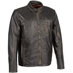 Milwaukee Leather SFM1855 Men's Black Brown Leather Moto Racer Jacket with Throat Latch in Kuwait