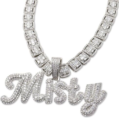 DOBLING Custom Big Brush Cursive Letters Nameplate Necklace CZ Iced Out Pendant Customized Icy Name Choker Charm with Rope/Tennis/Cuban/Baguette Chain Personalized Gifts for Her Birthday in Saudi Arabia