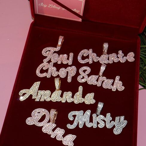 DOBLING Custom Big Brush Cursive Letters Nameplate Necklace CZ Iced Out Pendant Customized Icy Name Choker Charm with Rope/Tennis/Cuban/Baguette Chain Personalized Gifts for Her Birthday in Saudi Arabia