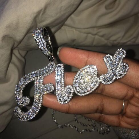DOBLING Custom Big Brush Cursive Letters Nameplate Necklace CZ Iced Out Pendant Customized Icy Name Choker Charm with Rope/Tennis/Cuban/Baguette Chain Personalized Gifts for Her Birthday in Saudi Arabia