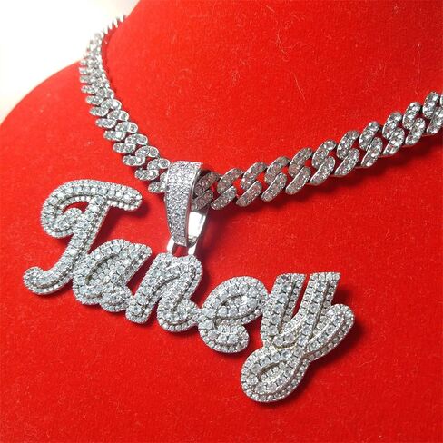 DOBLING Custom Big Brush Cursive Letters Nameplate Necklace CZ Iced Out Pendant Customized Icy Name Choker Charm with Rope/Tennis/Cuban/Baguette Chain Personalized Gifts for Her Birthday in Saudi Arabia