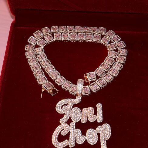 DOBLING Custom Big Brush Cursive Letters Nameplate Necklace CZ Iced Out Pendant Customized Icy Name Choker Charm with Rope/Tennis/Cuban/Baguette Chain Personalized Gifts for Her Birthday in Saudi Arabia