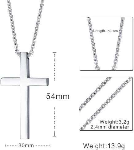 Reve Simple Stainless Steel Silver Tone Cross Pendant Necklace for Men Women, 20-24 Inches Chain in Kuwait