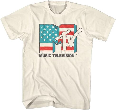 MTV 80s MTV American Flag Logo Adult Short Sleeve T-Shirts Graphic Tees in Kuwait