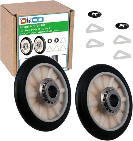 DIKOO 2 حزمة 349241T مجفف دعم الأسطوانة عدة متوافقة مع مجففات ويرلبول يستبدل 3436، 3397590، AP3098345، 349241، 3397588، 337089، 340352، AH347627، EA347627، 3389901 in Kuwait