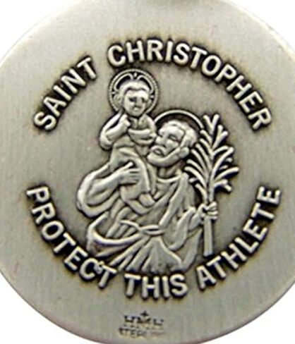 Religious Gifts Sterling Silver Sports Medal with Saint Christopher Protect This Athlete Back in Saudi Arabia