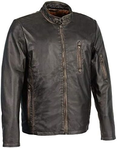 Milwaukee Leather SFM1855 Men's Black Brown Leather Moto Racer Jacket with Throat Latch in Kuwait