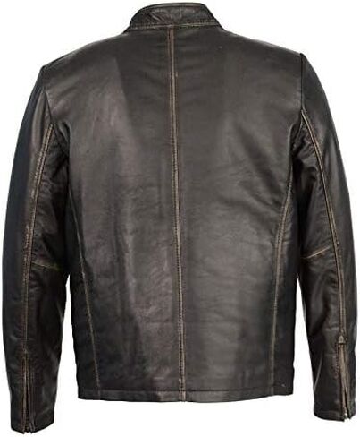 Milwaukee Leather SFM1855 Men's Black Brown Leather Moto Racer Jacket with Throat Latch in Kuwait