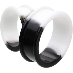 Covet Jewelry Two Tone Black & White Supersize Flexible Silicone Double Flared Ear Gauge Tunnel Plug in Saudi Arabia
