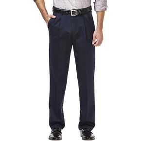 Haggar Men's Premium No Iron Classic Fit Expandable Waist Pleat Front Pant, Dk Navy 46-30 in Saudi Arabia