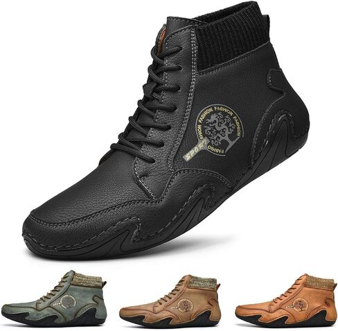 NUHEEL Mens Cotton Ankle Boots Casual Loafers Shoes Vintage Hand Stitching Comfort Driving Shoes Soft Leather Chukka Boots Breathable Lace-up Flats Oxford Shoes Anti Slip Walking Shoe for Work Office in Saudi Arabia