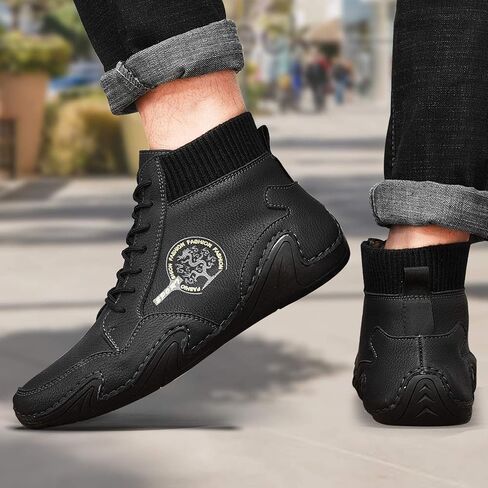 NUHEEL Mens Cotton Ankle Boots Casual Loafers Shoes Vintage Hand Stitching Comfort Driving Shoes Soft Leather Chukka Boots Breathable Lace-up Flats Oxford Shoes Anti Slip Walking Shoe for Work Office in Saudi Arabia
